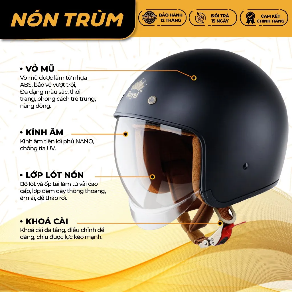 Ảnh Mũ bảo hiểm 3/4 Royal M139 kính âm chính hãng cho nam và nữ đi xe máy bảo hành 12 tháng 2