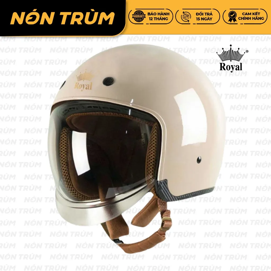 Ảnh Mũ bảo hiểm 3/4 Royal M139 kính âm màu kem sữa bóng chính hãng bảo hành 12 tháng 1