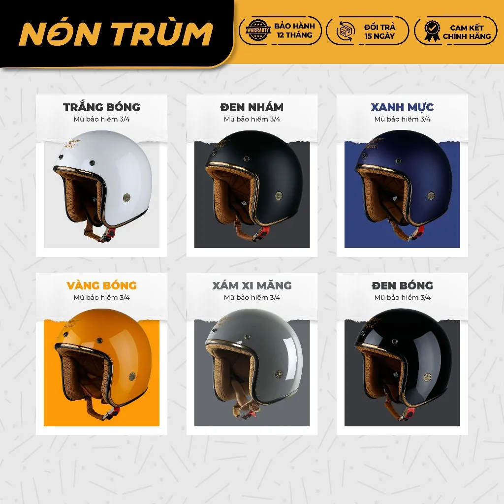 Ảnh Mũ bảo hiểm 3/4 Royce Xh15 có lớp lót tháo lắp dễ dàng đi xe máy cho nam và nữ tại Nón Trùm 2