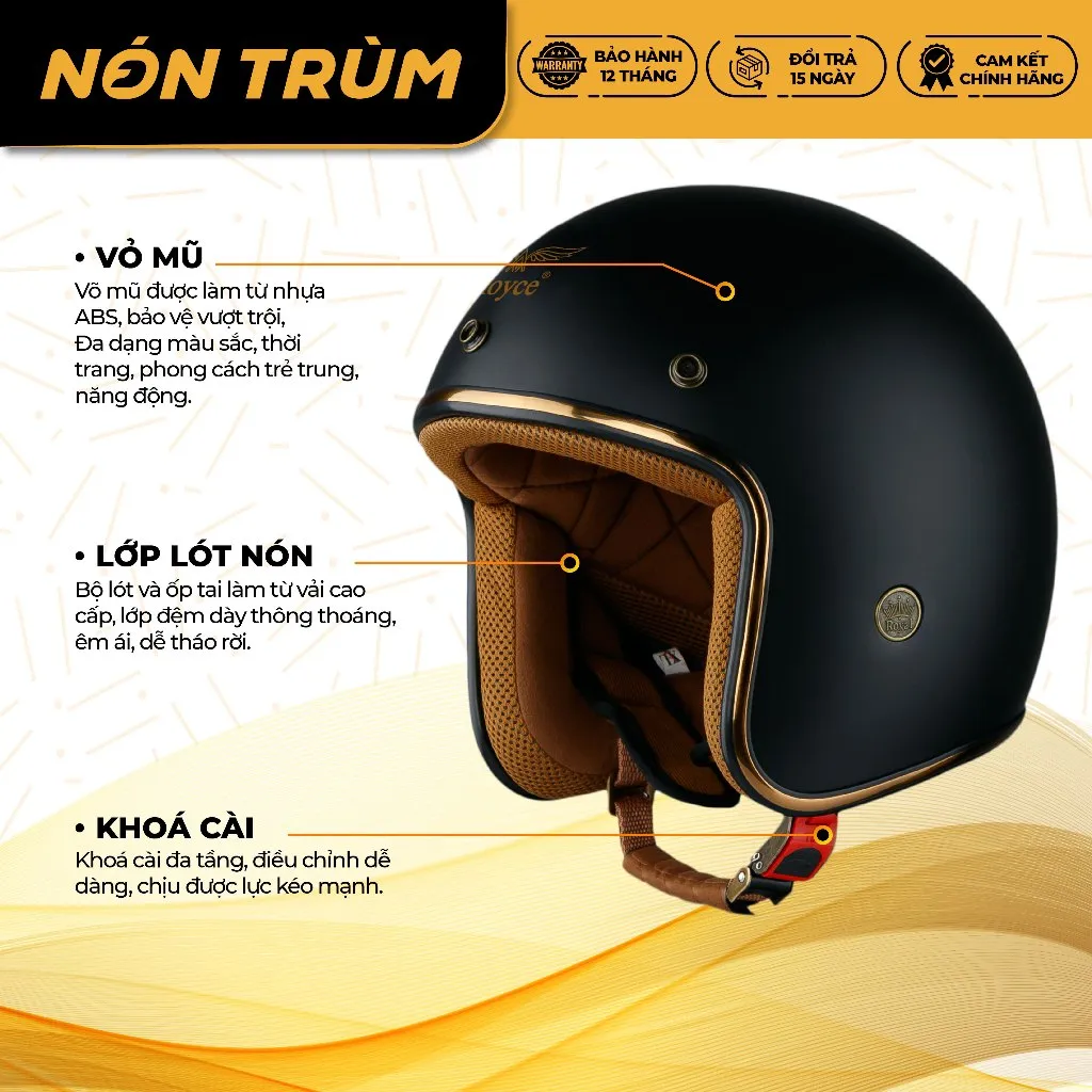 Ảnh Mũ bảo hiểm 3/4 Royce Xh15 có lớp lót tháo lắp dễ dàng đi xe máy cho nam và nữ tại Nón Trùm 4