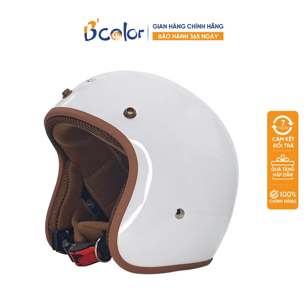 Ảnh Mũ Bảo Hiểm B'color Loại 3/4 Màu Trắng An Toàn, Phong Cách Chính Hãng 2