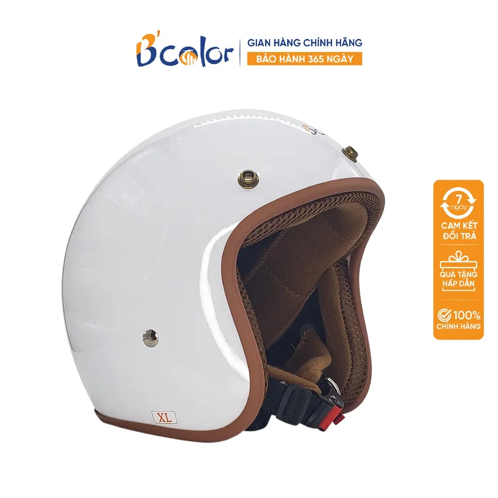 Ảnh Mũ Bảo Hiểm B'color Loại 3/4 Màu Trắng An Toàn, Phong Cách Chính Hãng 3