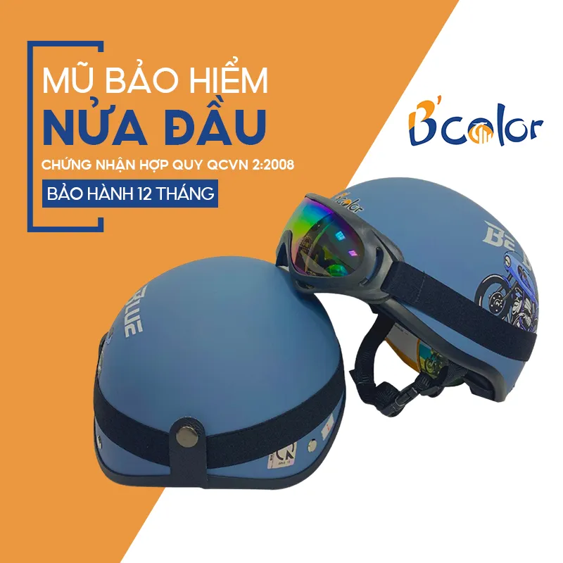 Ảnh Mũ Bảo Hiểm B'color Loại Nửa Đầu Họa Tiết Hình Xe Máy Kèm Kính Thời Trang 2
