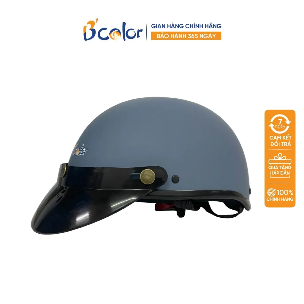 Ảnh Mũ Bảo Hiểm B'color Loại Nửa Đầu Màu Xanh Ghi Kèm Lưỡi Trai 1