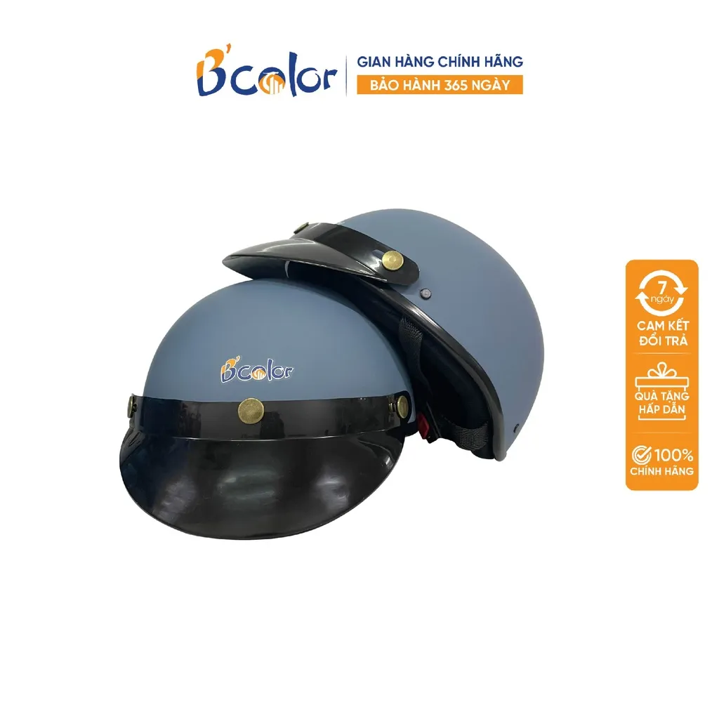 Ảnh Mũ Bảo Hiểm B'color Loại Nửa Đầu Màu Xanh Ghi Kèm Lưỡi Trai 2