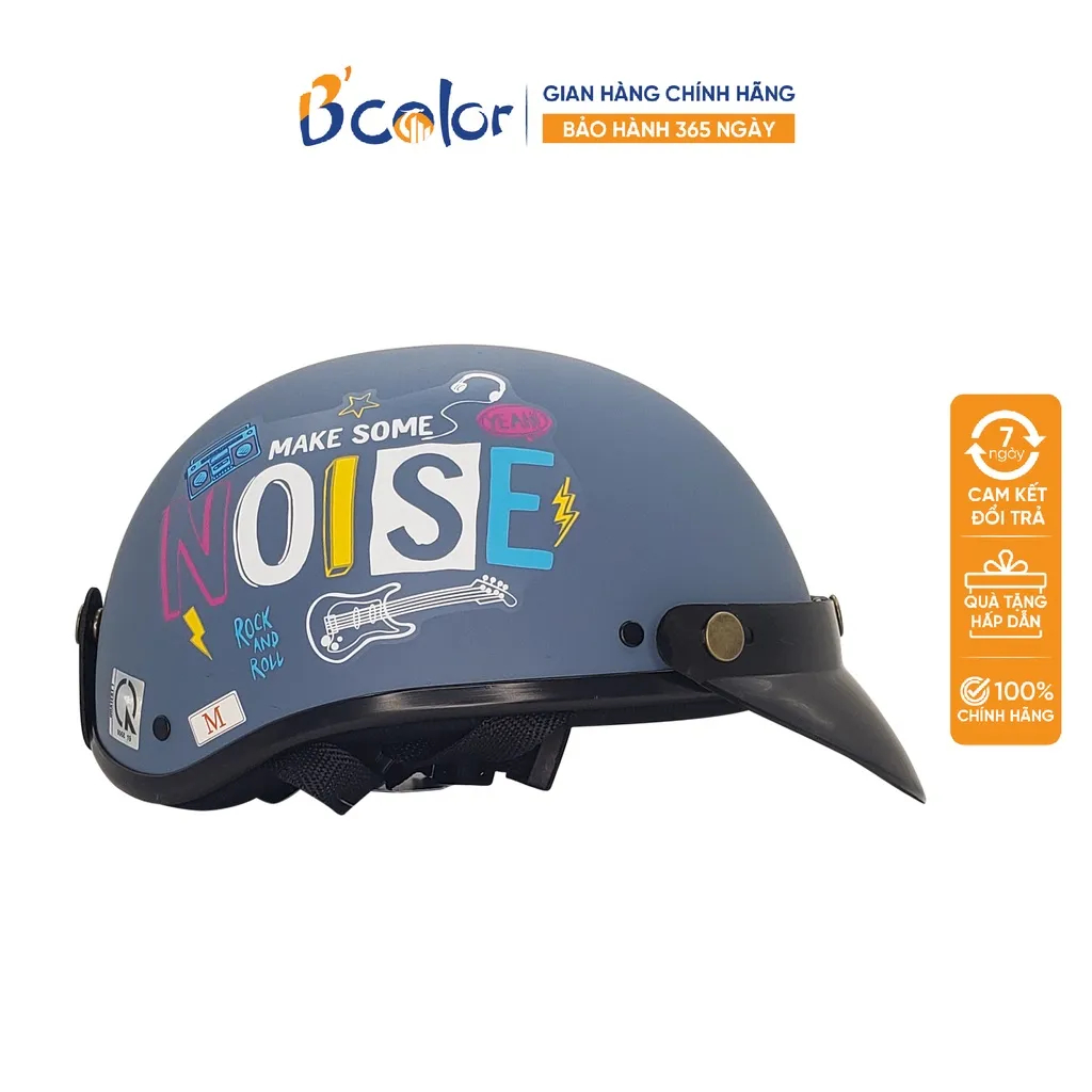 Ảnh Mũ Bảo Hiểm B'color Loại Nửa Đầu Màu Xanh Ghi Noise Kèm Lưỡi Trai 2