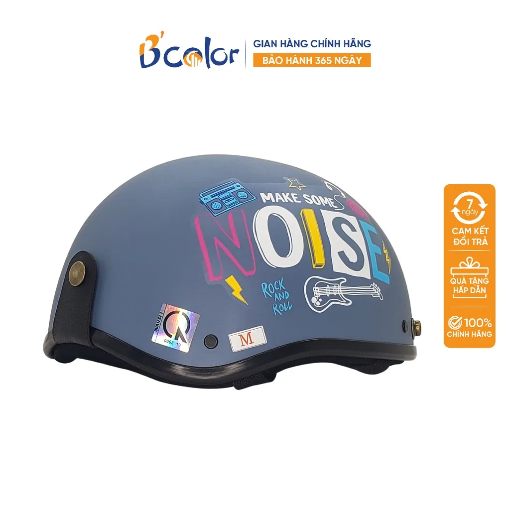 Ảnh Mũ Bảo Hiểm B'color Loại Nửa Đầu Màu Xanh Ghi Noise Kèm Lưỡi Trai 4