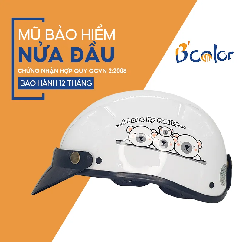 Ảnh Mũ Bảo Hiểm B'color Màu Trắng Hình Gấu Loại Nửa Đầu Kèm Lười Trai 2