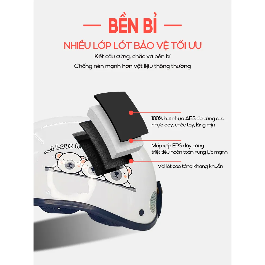 Ảnh Mũ Bảo Hiểm B'color Màu Trắng Hình Gấu Loại Nửa Đầu Kèm Lười Trai 3
