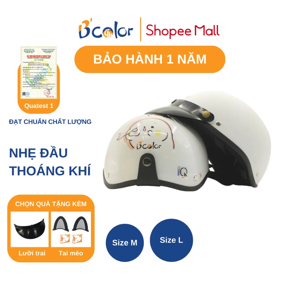 Ảnh Mũ Bảo Hiểm B'color Nửa Đầu Kèm Lưỡi Trai Màu Trắng Họa tiết Cặp Đôi 1