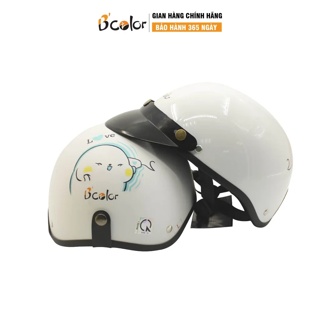Ảnh Mũ Bảo Hiểm B'color Nửa Đầu Kèm Lưỡi Trai Màu Trắng Họa tiết Cặp Đôi 3