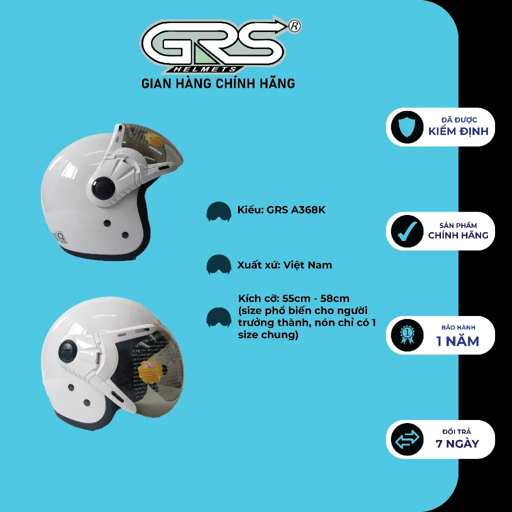 Ảnh Mũ bảo hiểm chính hãng GRS A368K – kèm kính 2