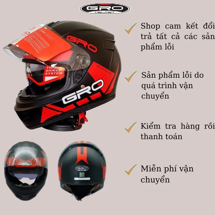 Ảnh mũ bảo hiểm full face 2 kính liền hàm GRO HELMET ST26 chính hãng chắn gió dành cho dân chuyên phượt 2