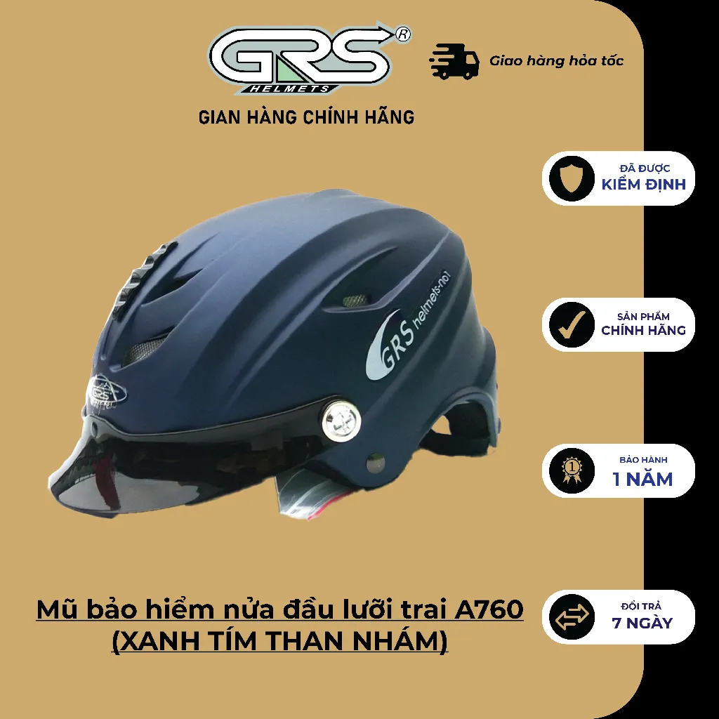 Ảnh Mũ bảo hiểm không kính GRS A760T (xanh tím than nhám) 1