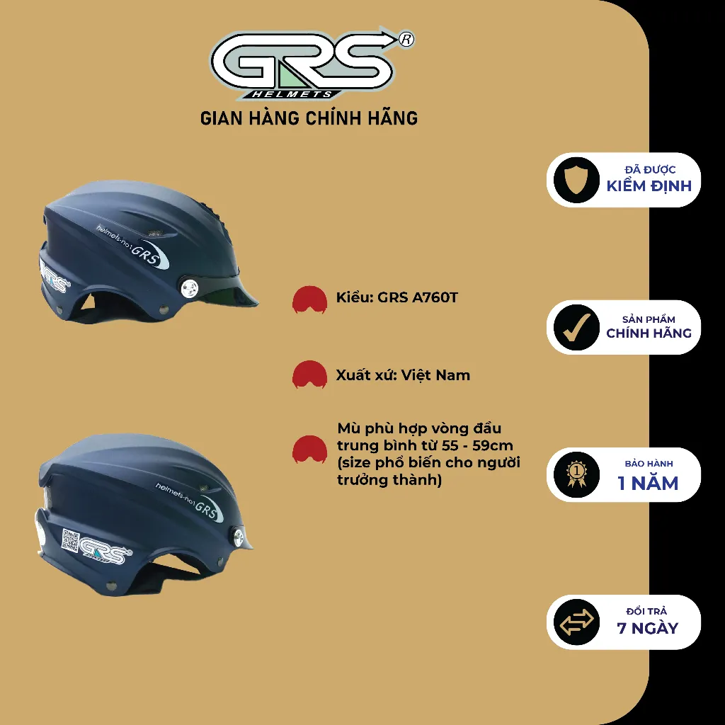 Ảnh Mũ bảo hiểm không kính GRS A760T (xanh tím than nhám) 3