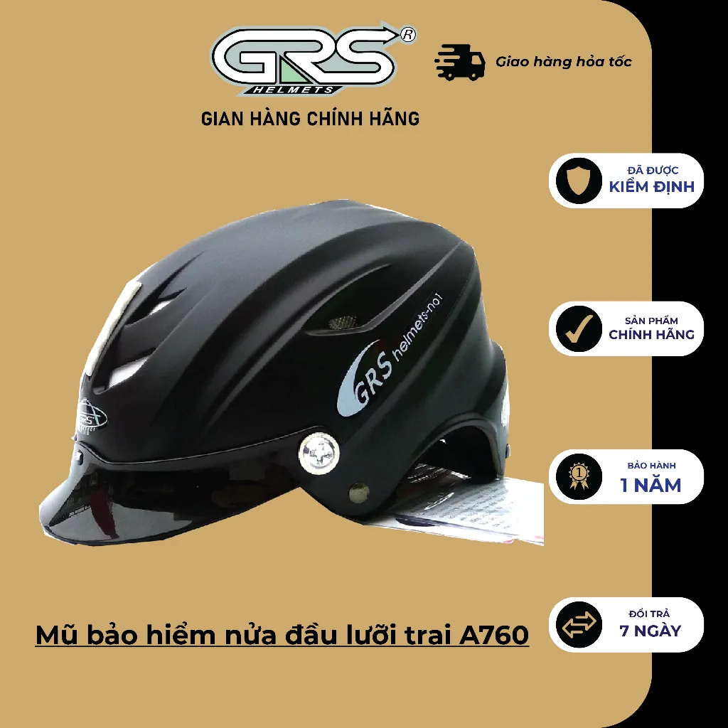 Ảnh Mũ bảo hiểm không kính GRS A760T (màu đen nhám) 1
