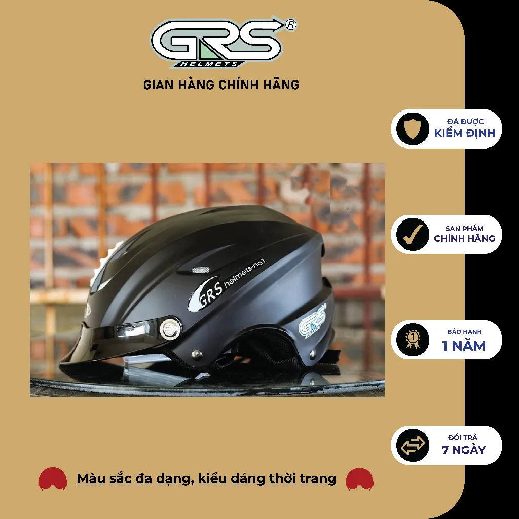 Ảnh Mũ bảo hiểm không kính GRS A760T (màu đen nhám) 2