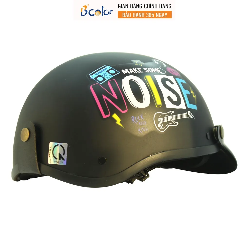 Ảnh Mũ Bảo Hiểm Màu Đen Có Chữ Noise Loại Nửa Đầu Kèm Lười Trai B'COLOR 2