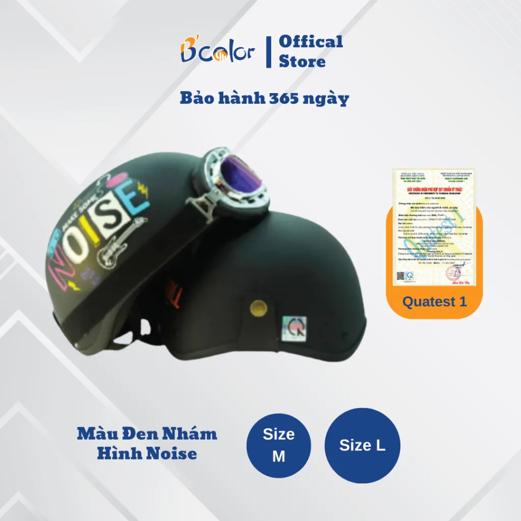 Ảnh Mũ Bảo Hiểm Màu Đen Có Chữ Noise Loại Nửa Đầu Kèm Kính Thời Trang B'COLOR 1