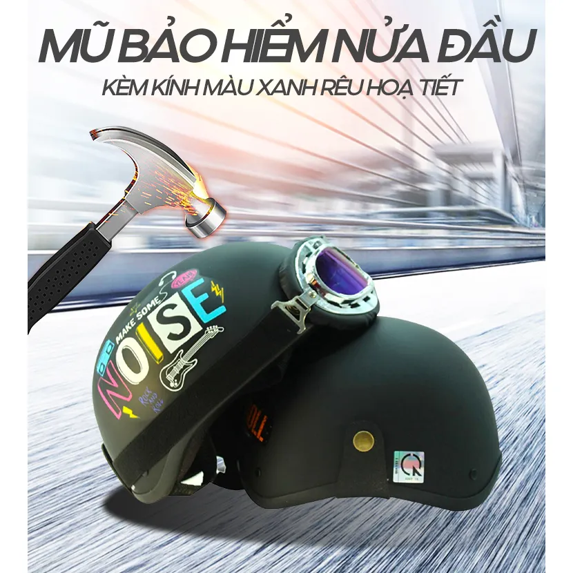 Ảnh Mũ Bảo Hiểm Màu Đen Có Chữ Noise Loại Nửa Đầu Kèm Kính Thời Trang B'COLOR 4