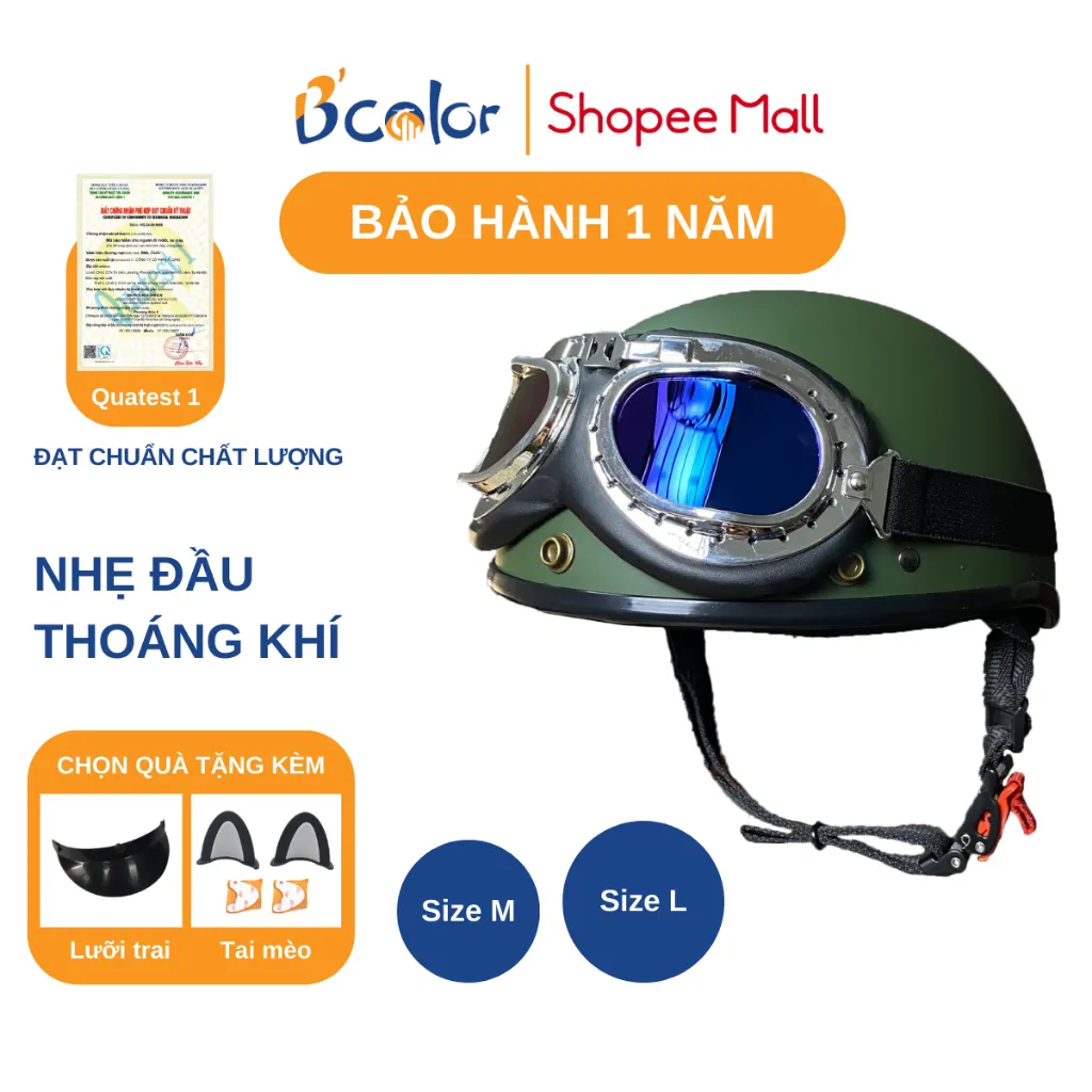 Ảnh Mũ Bảo Hiểm Màu Xanh Rêu Nhám Hàng Chính Hãng B'color 1