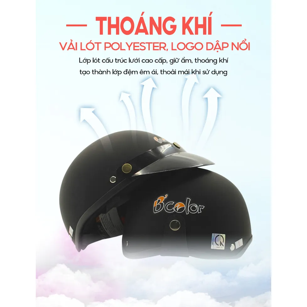 Ảnh Mũ Bảo Hiểm Nhiều Màu Loại Nửa Đầu Kèm Lười Trai B'COLOR 3