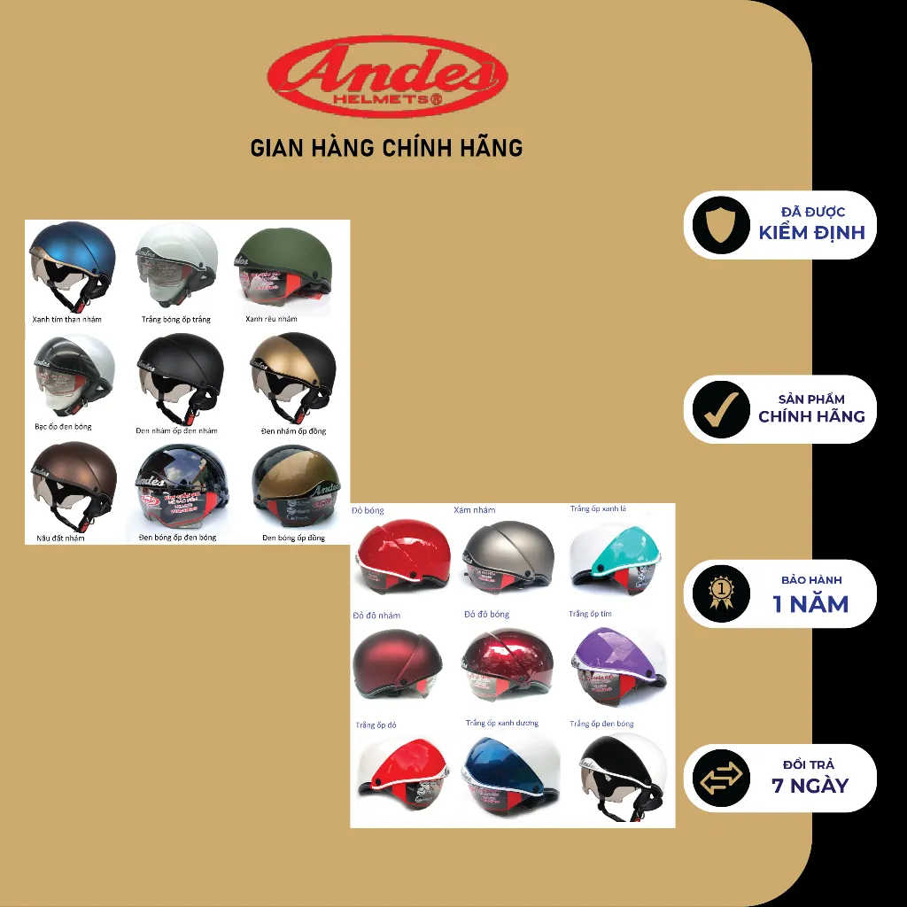 Ảnh Mũ bảo Hiểm nửa đầu 1/2 ANDES 139 chính hãng có kính ẩn - Tháo Được Lót/Giấu Kính 2