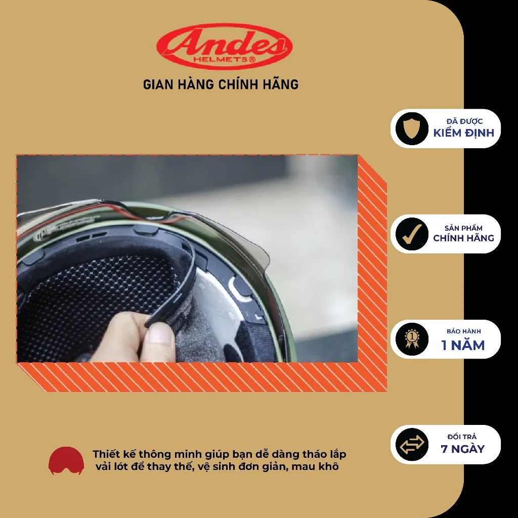 Ảnh Mũ bảo Hiểm nửa đầu 1/2 ANDES 139 chính hãng có kính ẩn - Tháo Được Lót/Giấu Kính 3