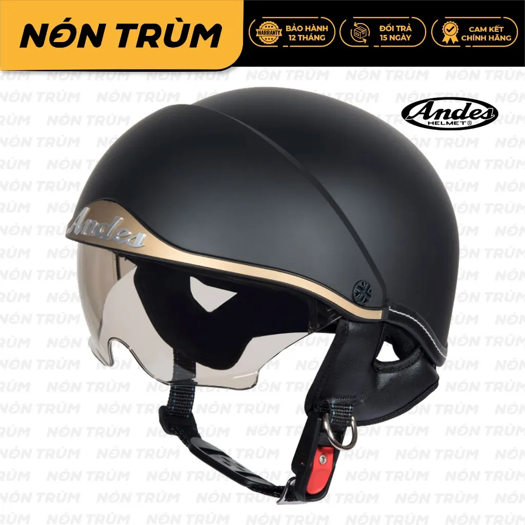 Ảnh Mũ bảo hiểm nửa đầu Andes 3s139 có kính âm chính hãng đi xe máy phân phối tại hệ thống Nón Trùm 2
