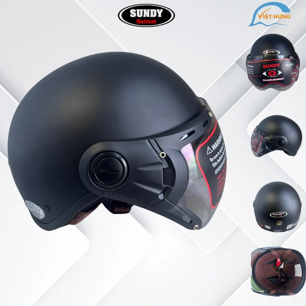 Ảnh Mũ bảo hiểm nửa đầu có kính chống lóa Sundy Helmet HO-01K hàng chính hãng bảo hành 12 tháng 4