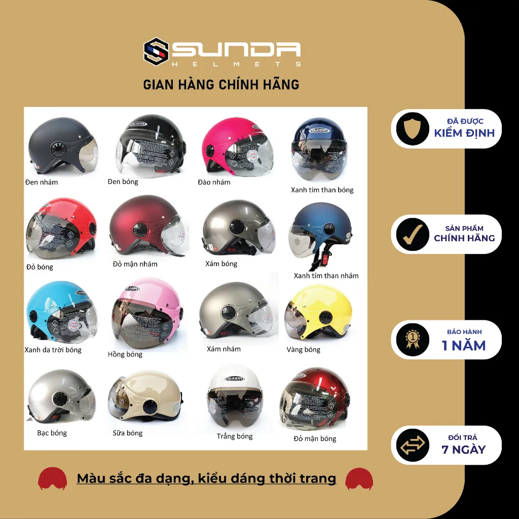 Ảnh Mũ bảo hiểm nửa đầu  có kính Sunda 136 chính hãng mẫu mới nhiều màu 2