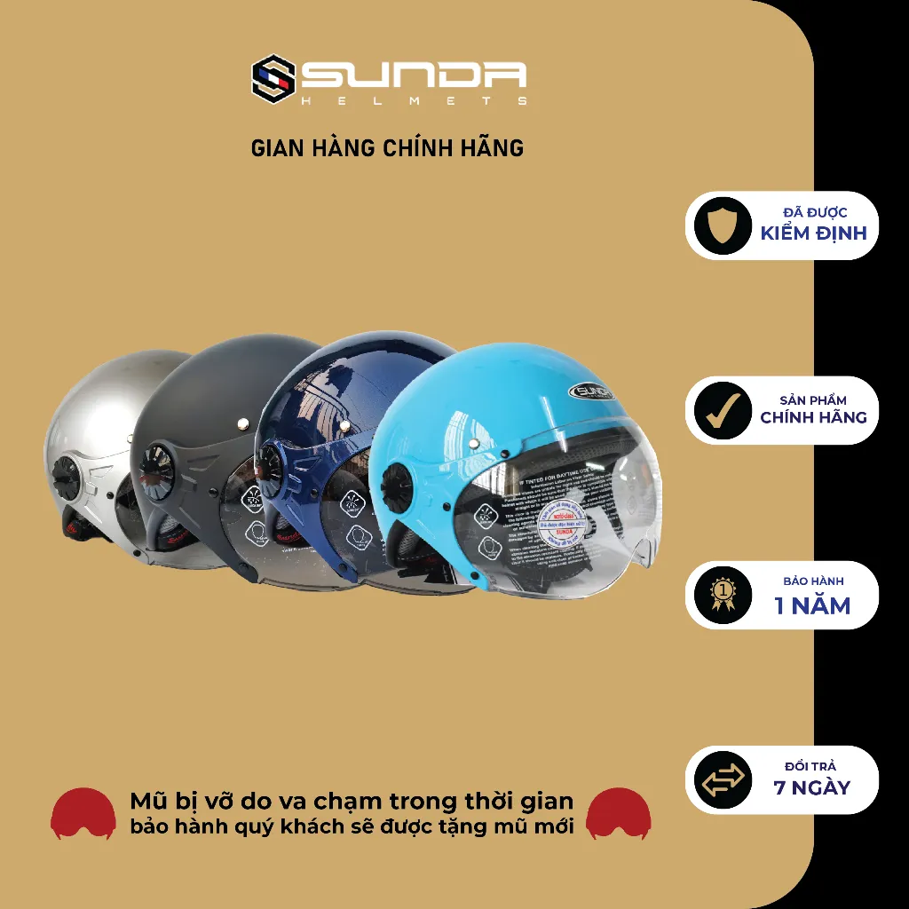 Ảnh Mũ bảo hiểm nửa đầu  có kính Sunda 136 chính hãng mẫu mới nhiều màu 4
