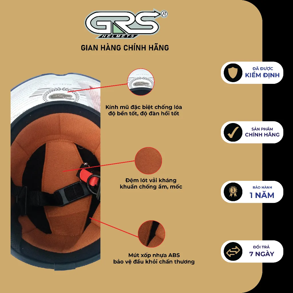 Ảnh Mũ bảo hiểm nửa đâu GRS A08K size nhỏ - dành cho người trưởng thành có vòng đầu nhỏ 4