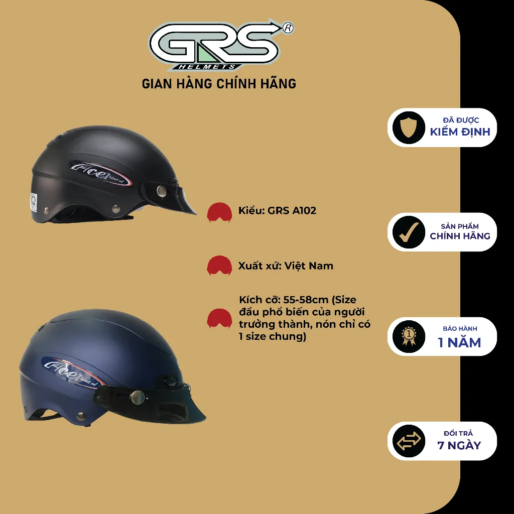 Ảnh Mũ bảo hiểm nửa đầu GRS A102 (nhiều màu) 3