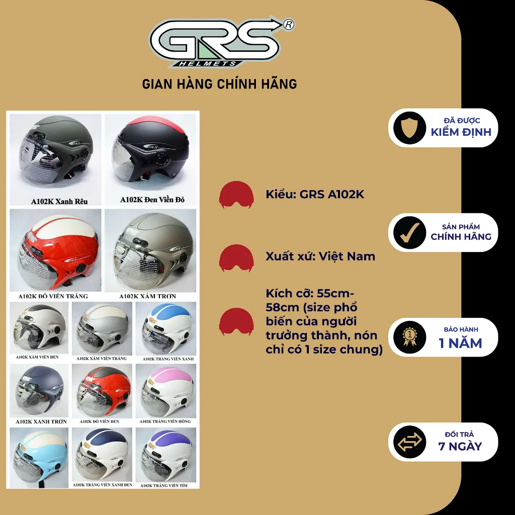 Ảnh Mũ bảo hiểm nửa đầu GRS A102K nhiều màu 4
