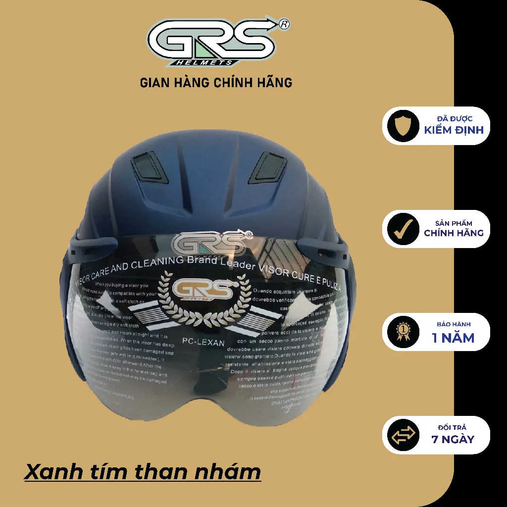 Ảnh Mũ Bảo Hiểm Nửa Đầu GRS A737K (màu xanh tím than nhám) 2