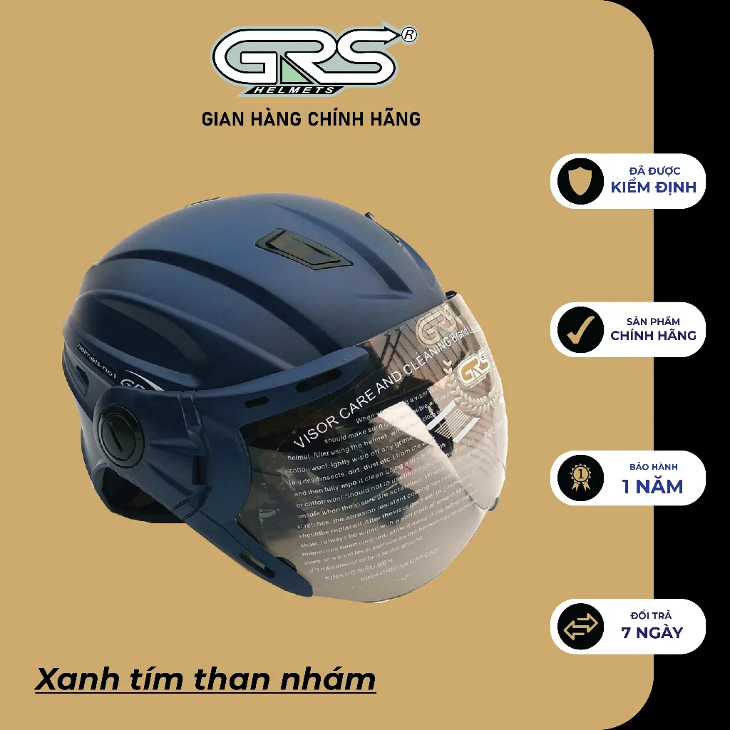 Ảnh Mũ Bảo Hiểm Nửa Đầu GRS A737K (màu xanh tím than nhám) 4