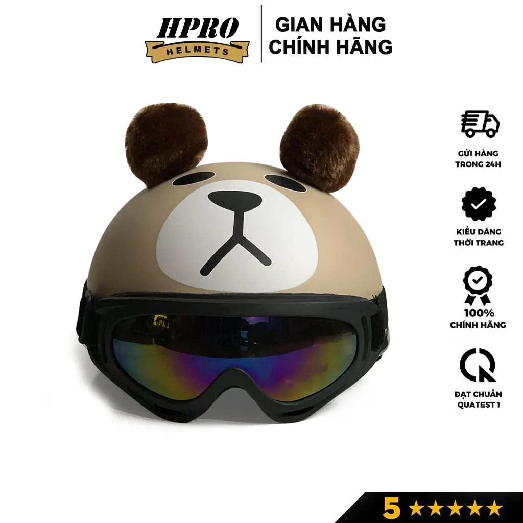 Ảnh Mũ bảo hiểm nửa đầu họa tiết gấu có tai cá tính Sundy Helmet Freeside ( 54-58cm) kèm kính Phi Công UV 4