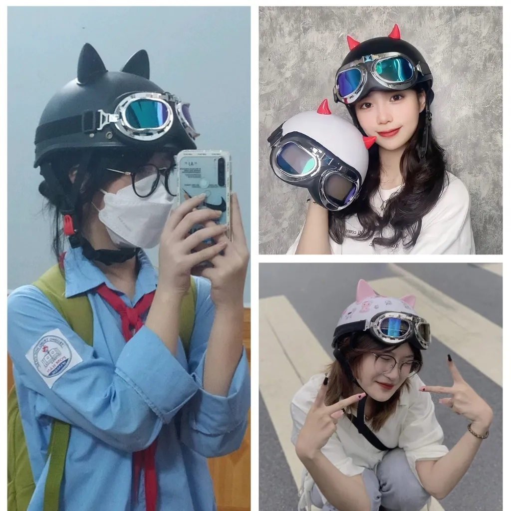 Ảnh Mũ bảo hiểm nửa đầu Hpro Helmets nhiều màu sắc thời trang, cá tính, kèm kính UV, phi công, Freesize (55-59cm) 4