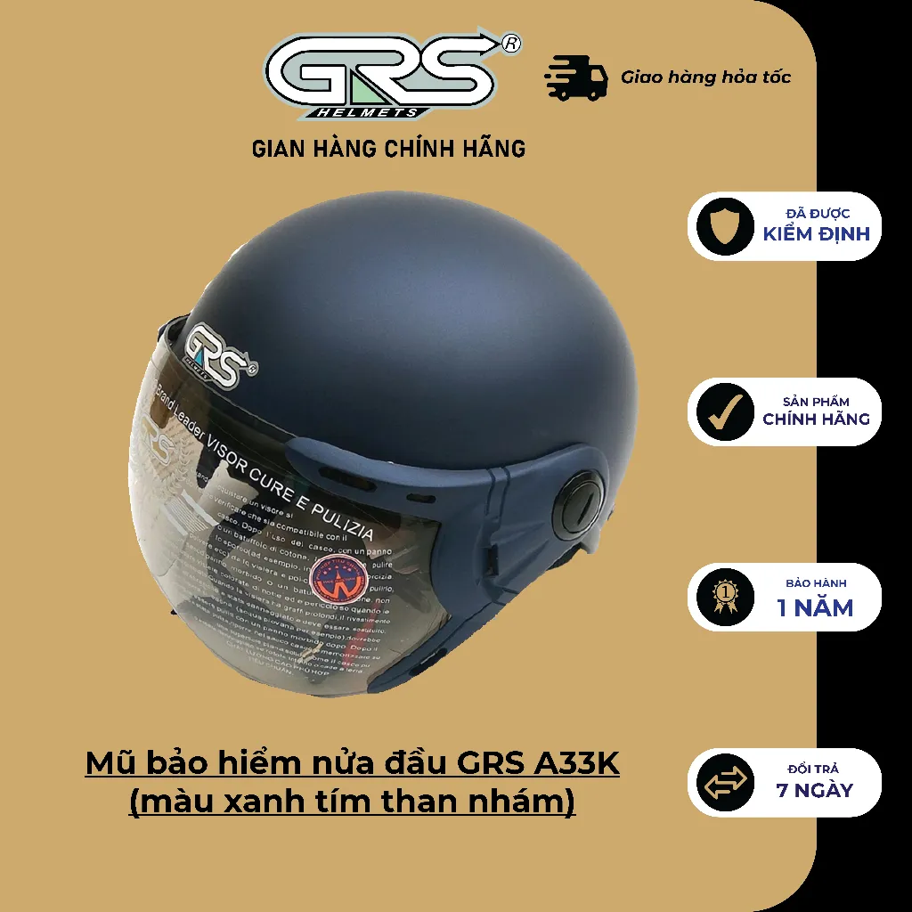 Ảnh Mũ bảo hiểm nửa đầu kèm kính GRS A33K - màu xanh tím than nhám 1