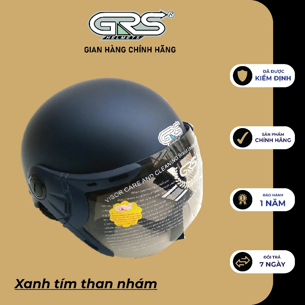 Ảnh Mũ bảo hiểm nửa đầu kèm kính GRS A33K - màu xanh tím than nhám 2