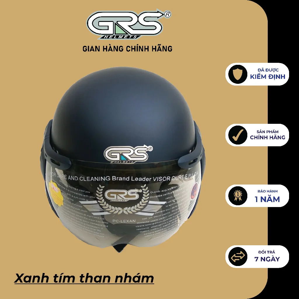 Ảnh Mũ bảo hiểm nửa đầu kèm kính GRS A33K - màu xanh tím than nhám 3