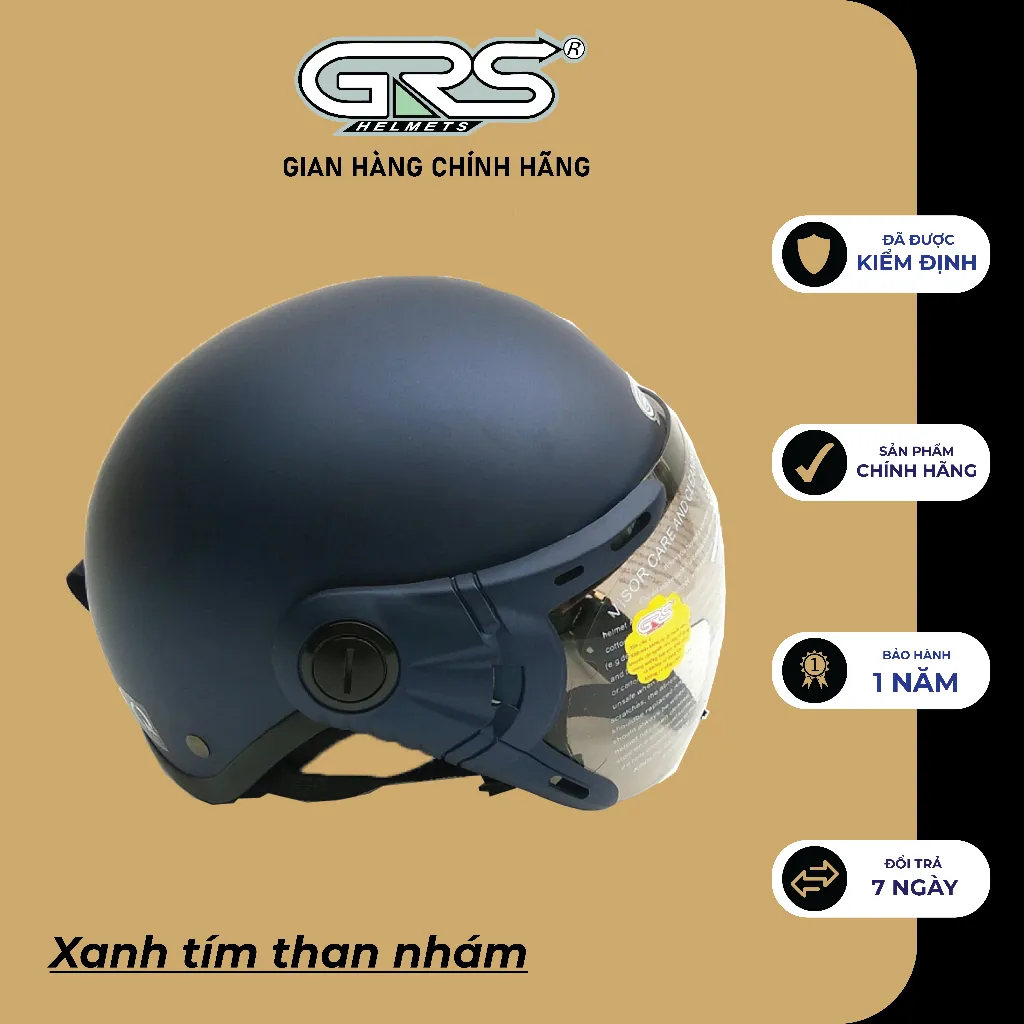 Ảnh Mũ bảo hiểm nửa đầu kèm kính GRS A33K - màu xanh tím than nhám 4