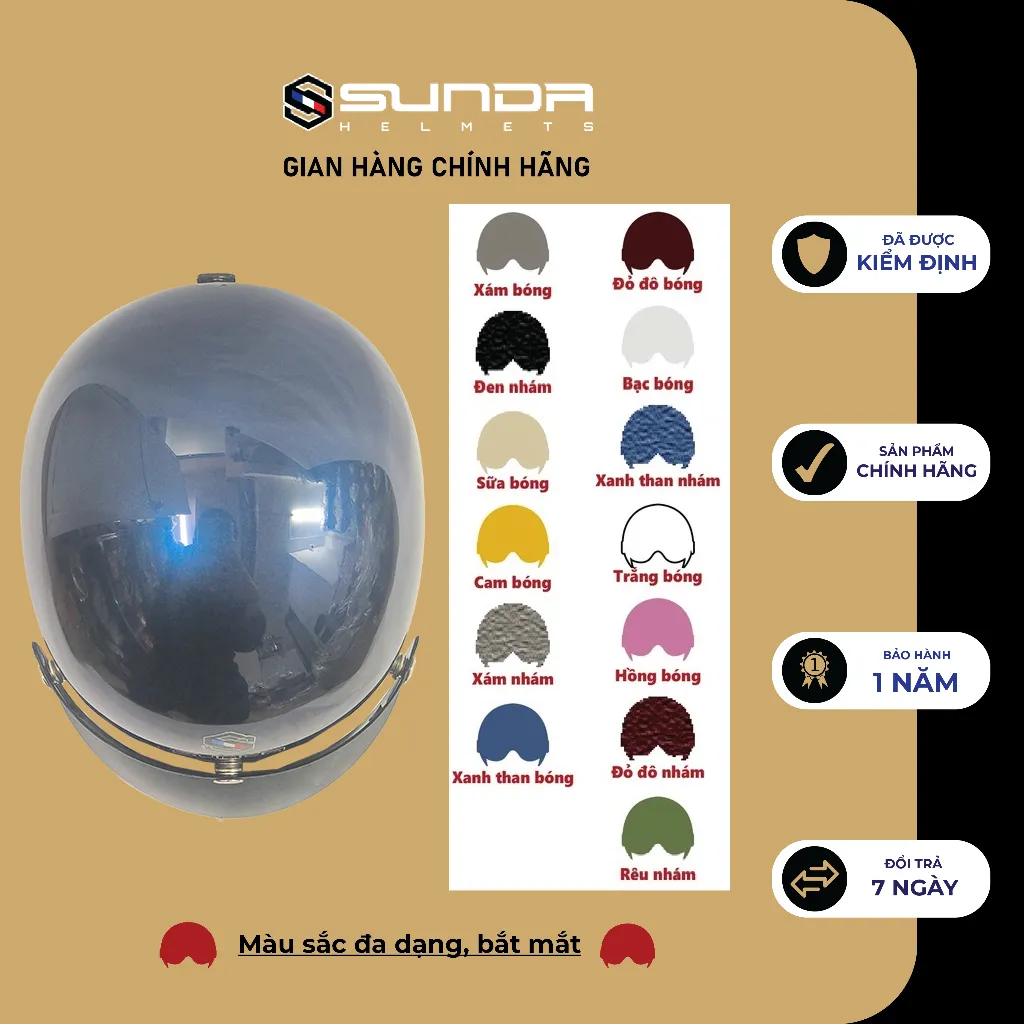 Ảnh Mũ bảo hiểm nửa đầu không kính SUNDA HALYA (nhiều màu) 2