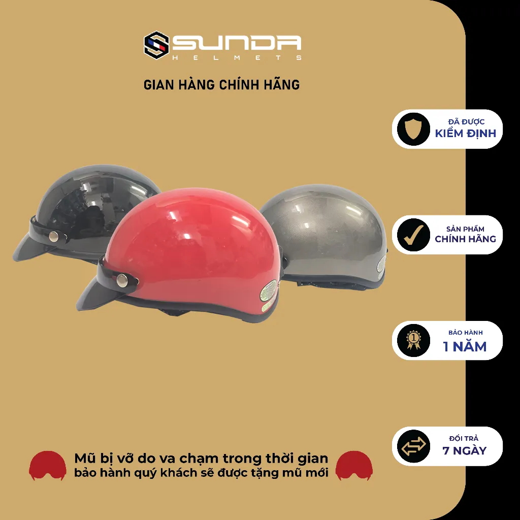 Ảnh Mũ bảo hiểm nửa đầu không kính SUNDA HALYA (nhiều màu) 4