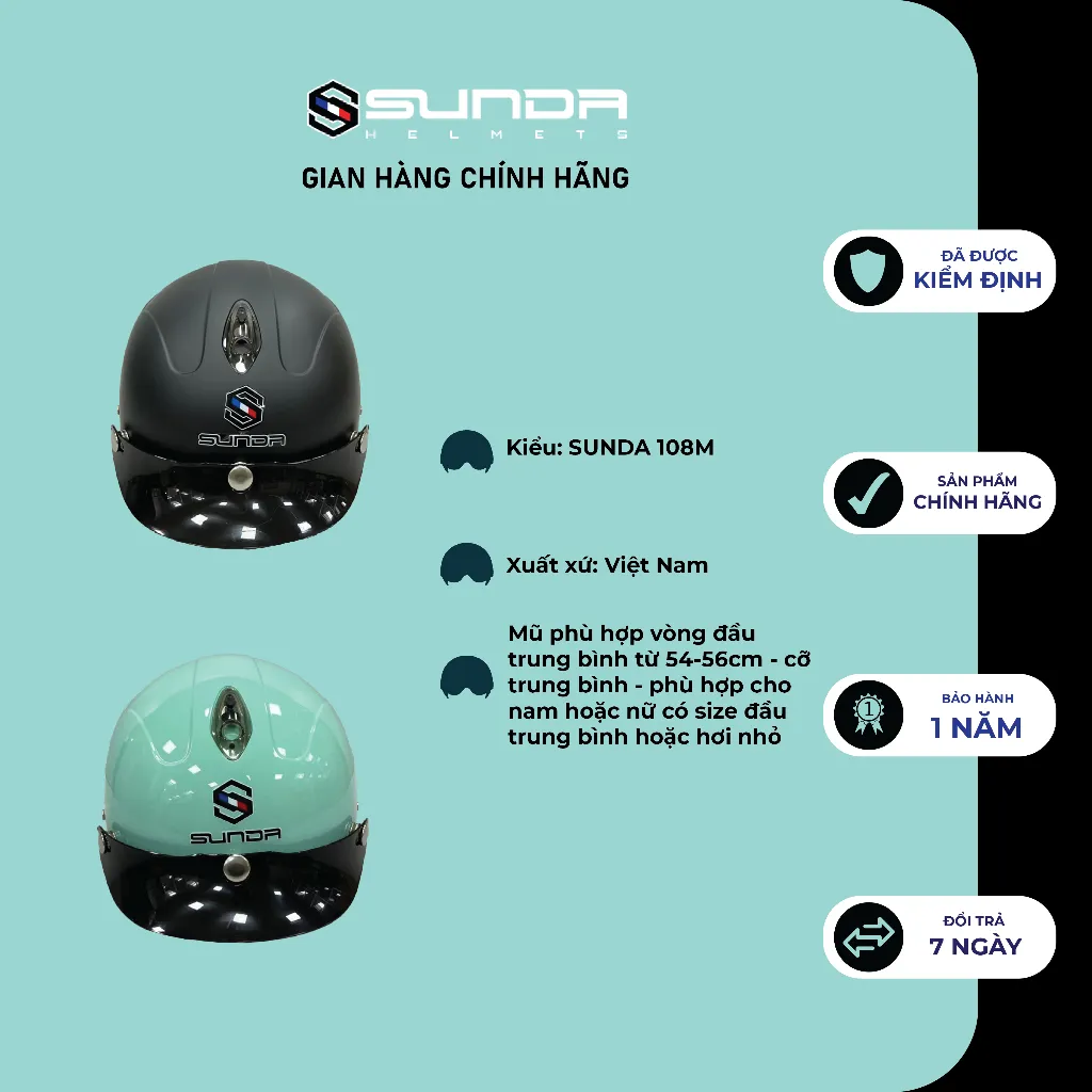 Ảnh Mũ bảo hiểm nửa đầu lưỡi trai SUNDA 108M 2