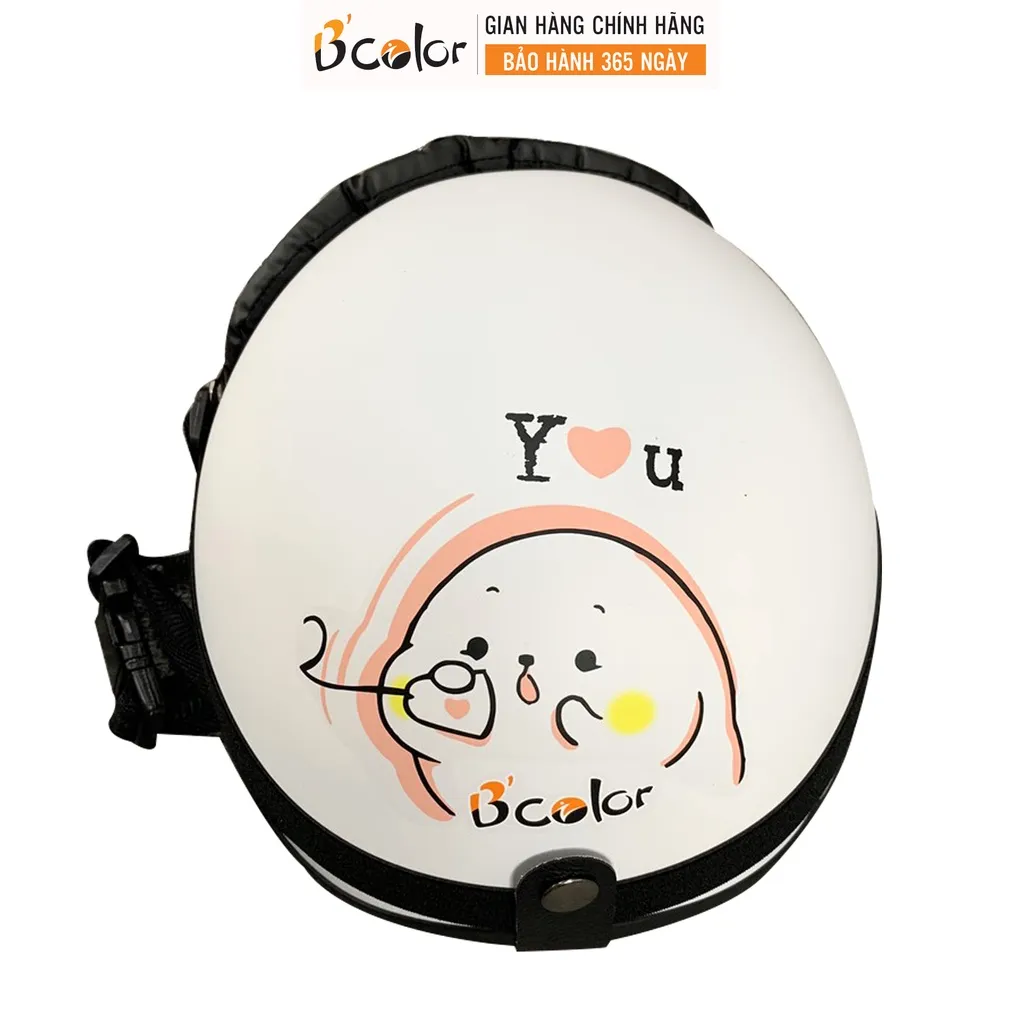 Ảnh Mũ Bảo Hiểm Nửa Đầu Màu Trắng Họa Tiết Kèm Kính Thời Trang Chính Hãng B'COLOR 3