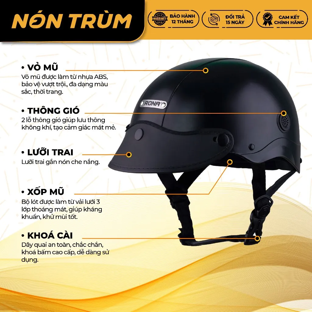 Ảnh Mũ bảo hiểm nửa đầu Rona R5 freesize có thông gió, bảo hành 12 tháng 4