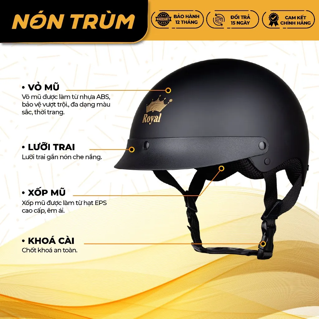 Ảnh Mũ bảo hiểm nửa đầu Royal M162 lưỡi trai size L và XL đi xe máy cho nam và nữ chính hãng 4