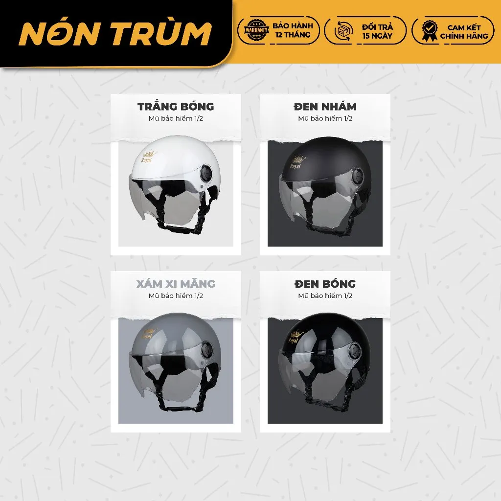 Ảnh Mũ bảo hiểm nửa đầu Royal M162K có kính chắn che mặt đi xe máy chính hãng bảo hành 12 tháng 2